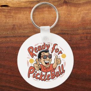 Ready for Pickleball Cartoon Thumbs Up Guy Key Ring
