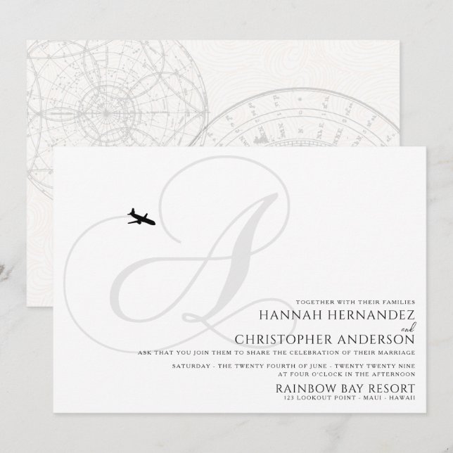 Ready for Take Off A Initial Wedding Invitation (Front/Back)