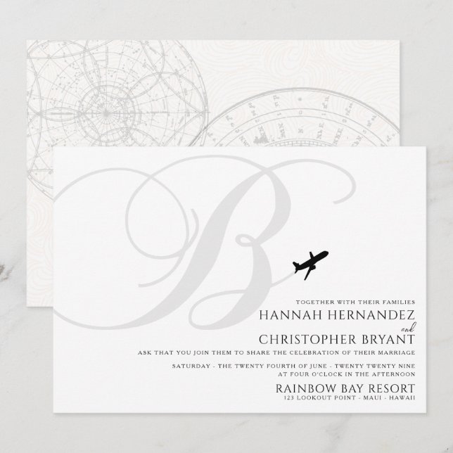 Ready for Take Off B Initial Wedding Invitation (Front/Back)