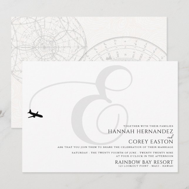 Ready for Take Off E Initial Wedding Invitation (Front/Back)