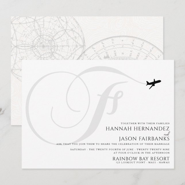 Ready for Take Off F Initial Wedding Invitation (Front/Back)