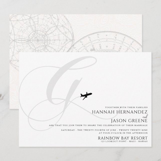 Ready for Take Off G Initial Wedding Invitation (Front/Back)