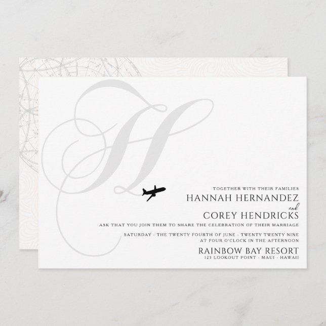 Ready for Take Off H Initial Wedding Invitation (Front/Back)