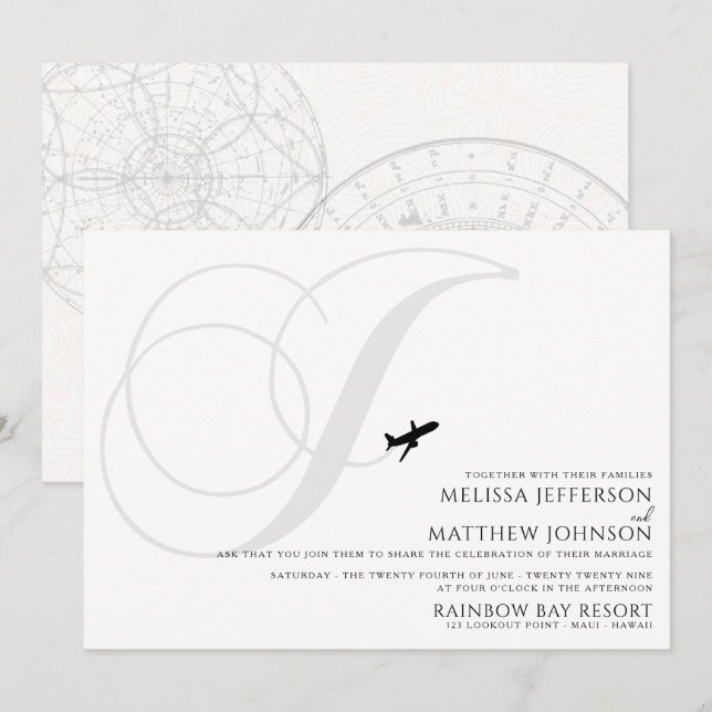 Ready for Take Off J Initial Wedding Invitation (Front/Back)
