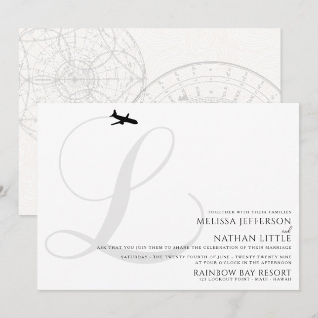 Ready for Take Off L Initial Wedding Invitation (Front/Back)