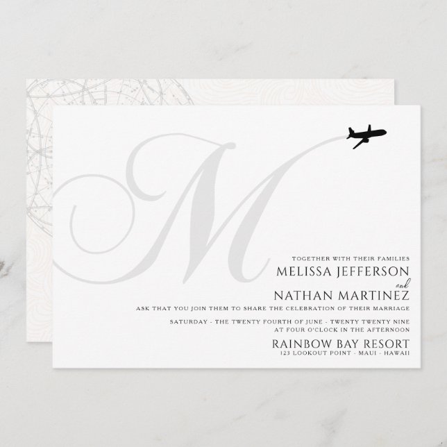 Ready for Take Off M Initial Wedding Invitation (Front/Back)