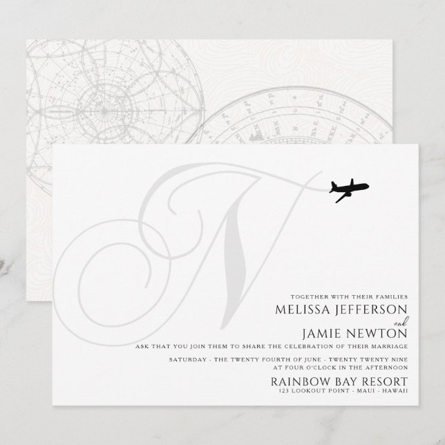 Ready for Take Off N Initial Wedding Invitation (Front/Back)