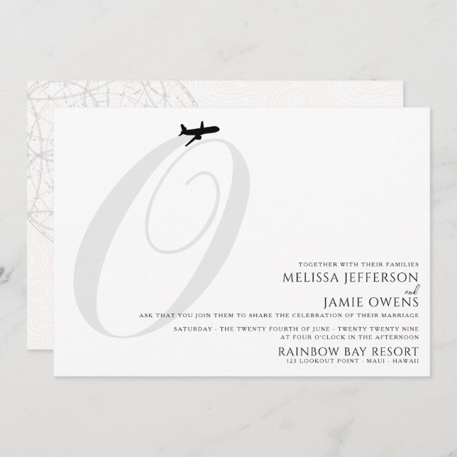 Ready for Take Off O Initial Wedding Invitation (Front/Back)