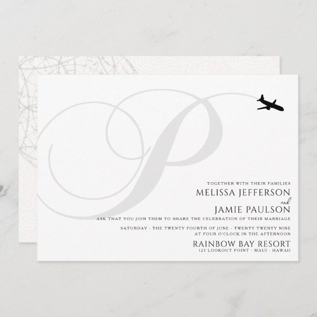 Ready for Take Off P Initial Wedding Invitation (Front/Back)