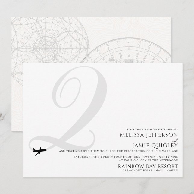 Ready for Take Off Q Initial Wedding Invitation (Front/Back)