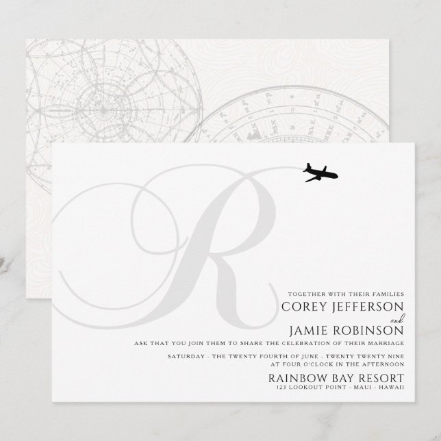 Ready for Take Off R Initial Wedding Invitation (Front/Back)