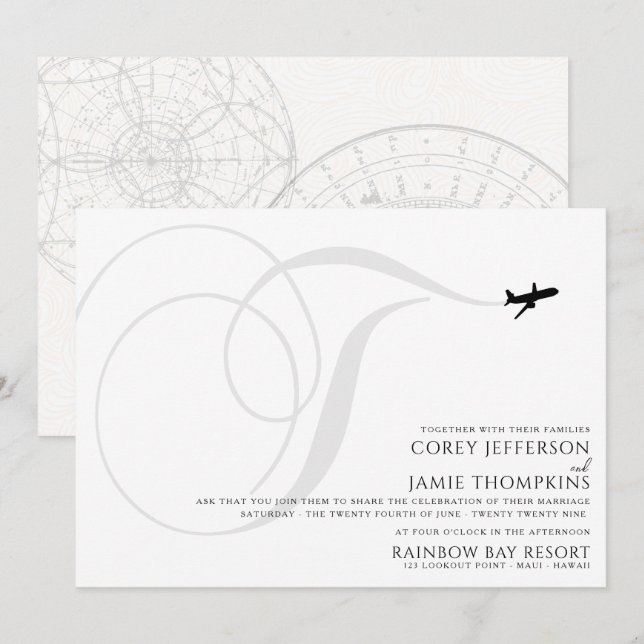 Ready for Take Off T Initial Wedding Invitation (Front/Back)