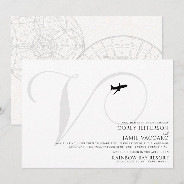 Ready for Take Off V Initial Wedding Invitation (Front/Back)