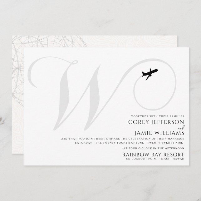 Ready for Take Off W Initial Wedding Invitation (Front/Back)