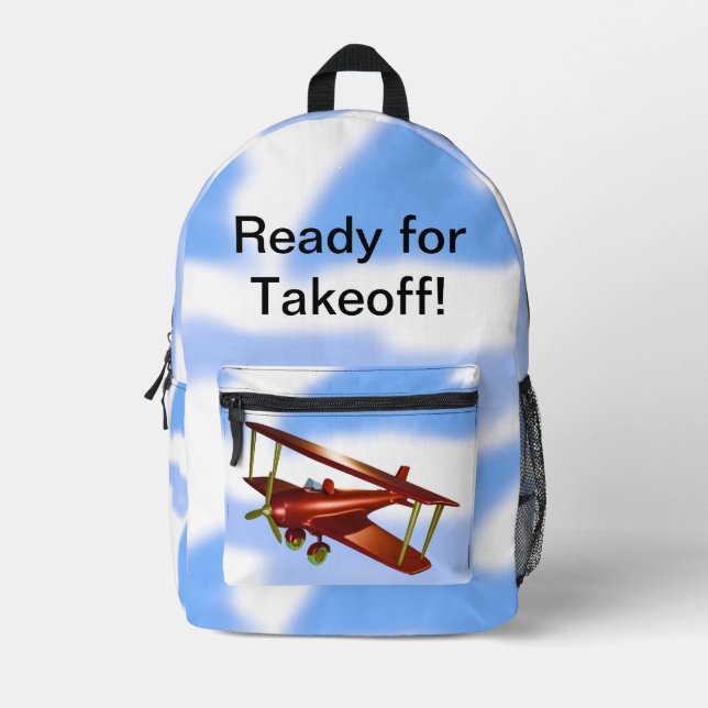 Ready for Takeoff Red Bi-plane at Base Printed Backpack (Front)