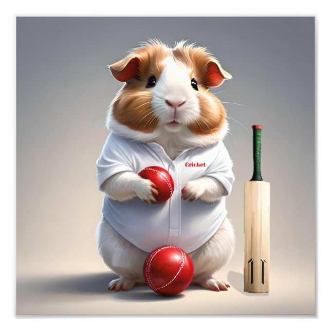 Ready For The Pitch, Guinea Pig Cricketer Photo Print (Front)