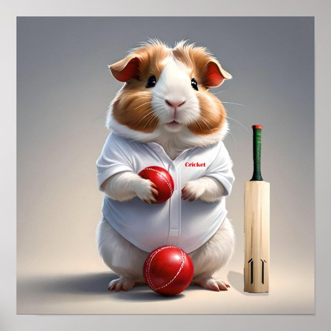 Ready For The Pitch, Guinea Pig Cricketer Poster (Front)