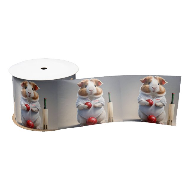 Ready For The Pitch, Guinea Pig Cricketer Satin Ribbon (Spool)