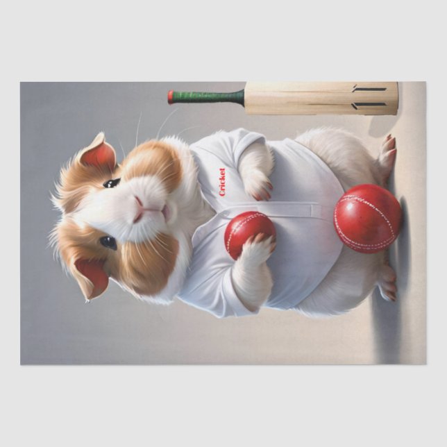 Ready For The Pitch, Guinea Pig Cricketer Tissue Paper (Front)
