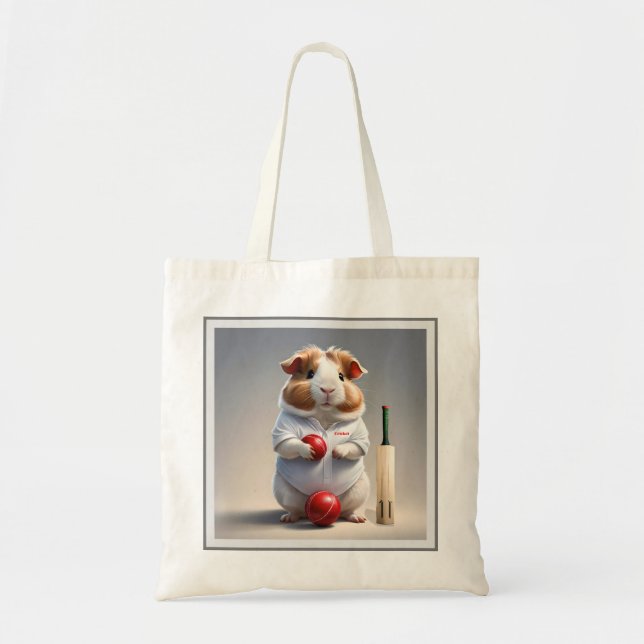 Ready For The Pitch, Guinea Pig Cricketer Tote Bag (Front)