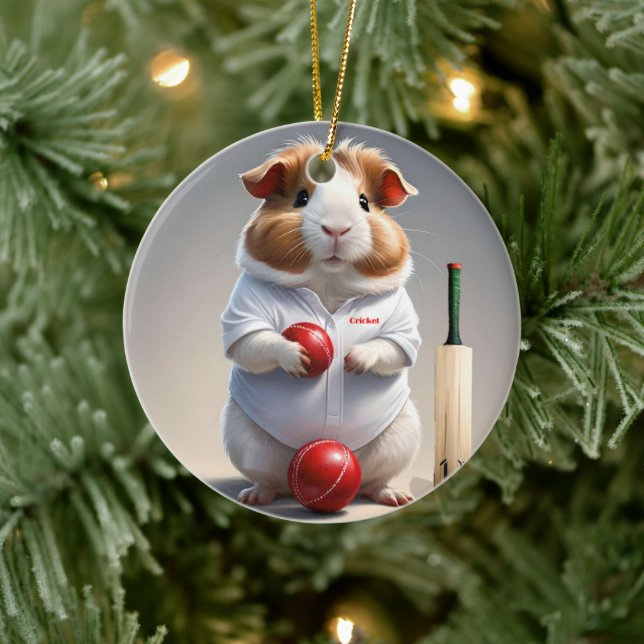Ready for the Pitch: Guinea Pig in Cricket Gear, Ceramic Tree Decoration (Tree)