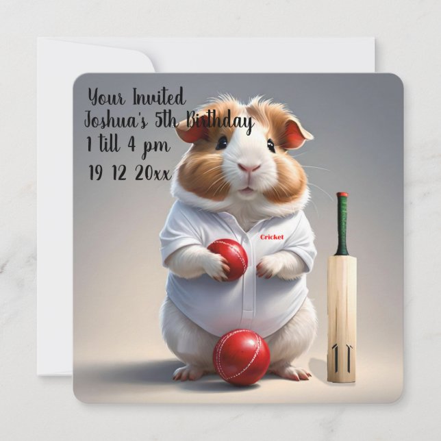 Ready for the Pitch: Guinea Pig in Cricket Gear, Invitation (Front)