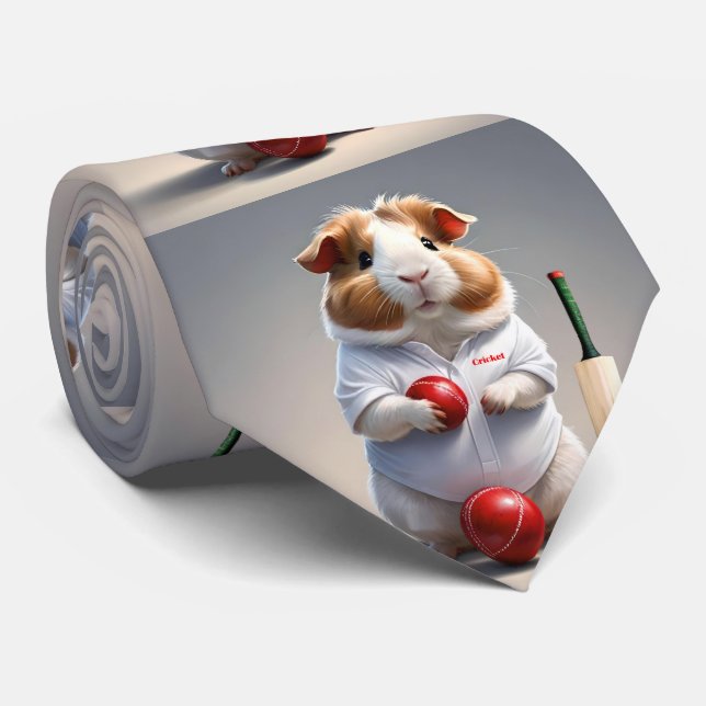 Ready for the Pitch: Guinea Pig in Cricket Gear, Tie (Rolled)