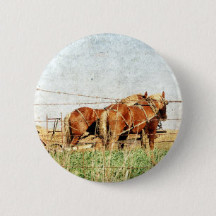 Ready For Work, Two Draught Horses 6 Cm Round Badge