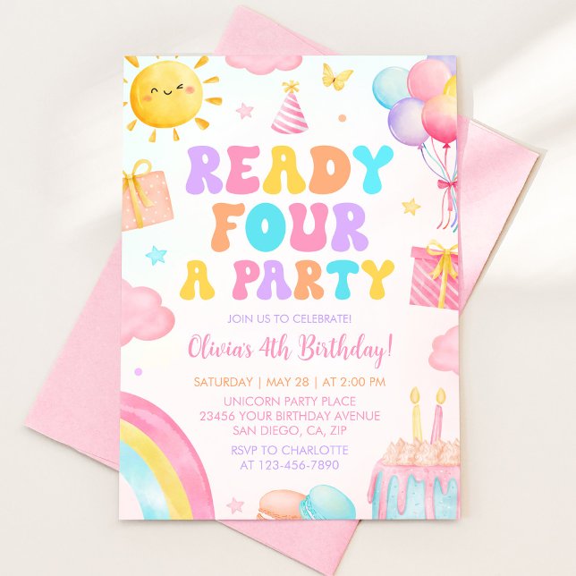 Ready Four a Party Rainbow Birthday Invitation (Creator Uploaded)