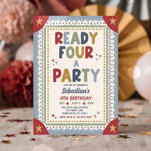 Ready Four A Party Whimsical Boy 4th Birthday Invitation