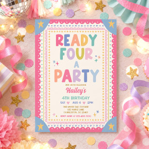 Ready Four A Party Whimsical Girl 4th Birthday Invitation