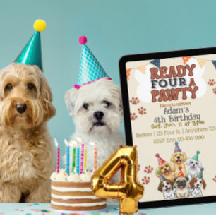 Ready FOUR a Pawty, Dog 4th Birthday Invitation