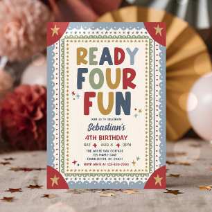 Ready Four Fun Whimsical Boy 4th Birthday Party Invitation