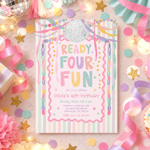 Ready Four Fun Whimsical Girl 4th Birthday Party Invitation