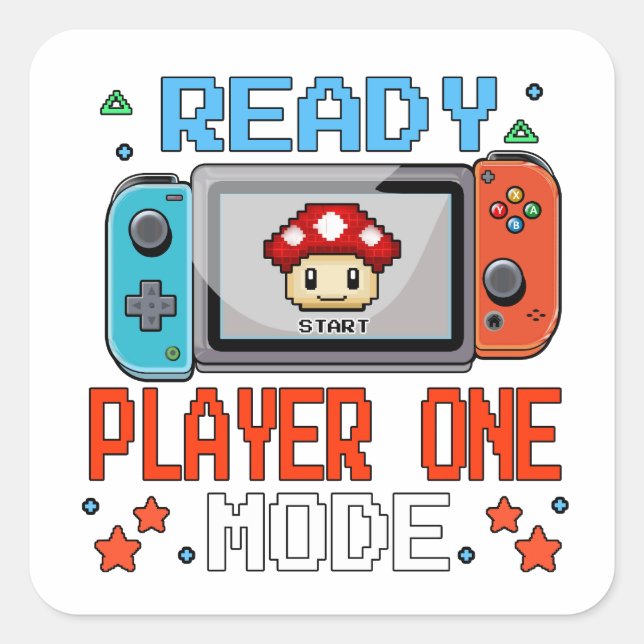 Ready Player One Mode – Retro Pixel Gamer Design Square Sticker (Front)