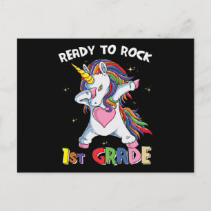 Ready Rock First Grade School Teacher Kids Unicorn Postcard