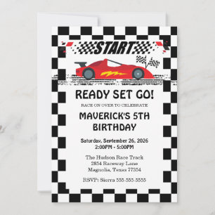Ready Set Go Race Car Red Birthday Invitation