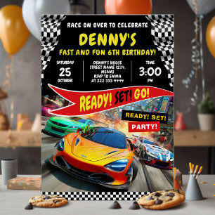 Ready Set Go Racing Party Invitation