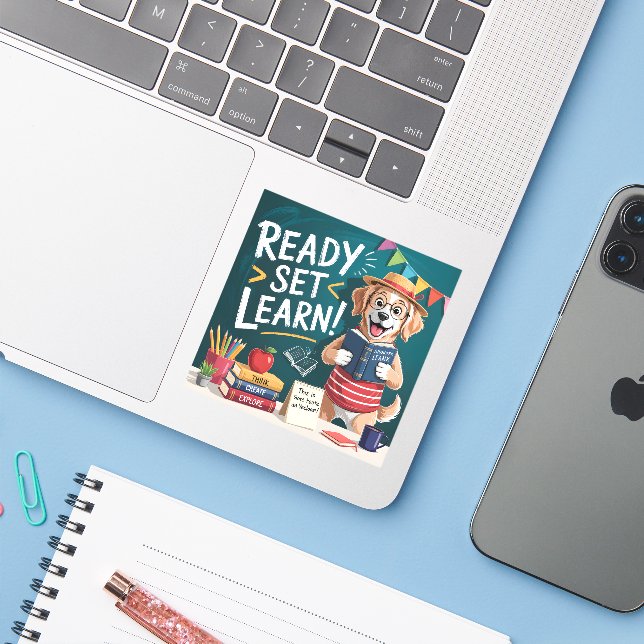 Ready Set Learn Cute Teacher Dog Back to School  (Laptop w/ iPhone)