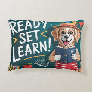 Ready Set Learn Cute Teacher Dog Back to School Decorative Cushion