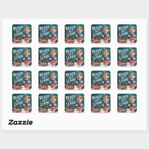 Ready Set Learn Cute Teacher Dog Back to School Square Sticker