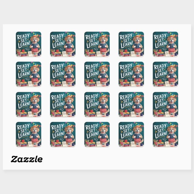 Ready Set Learn Cute Teacher Dog Back to School  Square Sticker (Sheet)