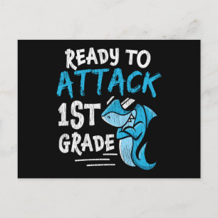 Ready to Attack 1st Grade Shark Back to School  Postcard