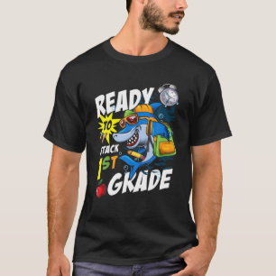 Ready To Attack 1St Grade Shark Funny 1St Grade T-Shirt