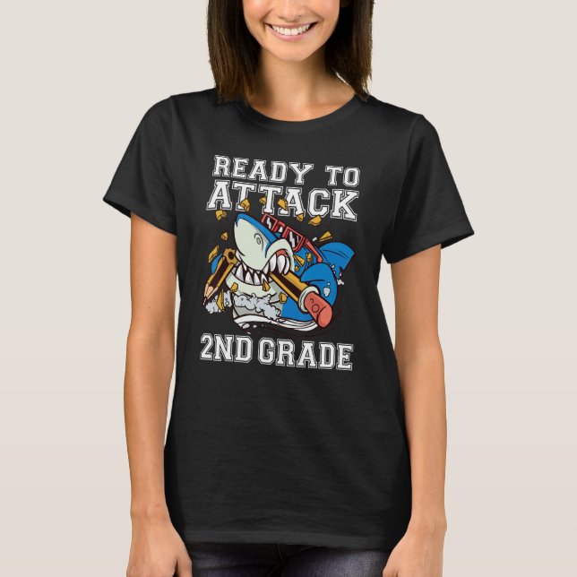 Ready To Attack 2nd Grade Boys Shark  Back To Scho T-Shirt (Front)