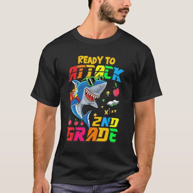 Ready To Attack 2nd Grade Shark Back To School Tea T-Shirt (Front)