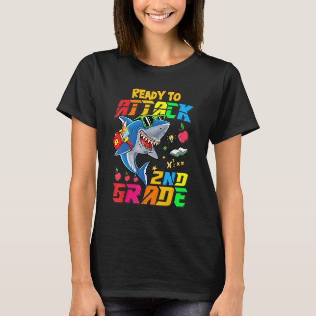 Ready To Attack 2nd Grade Shark Back To School Tea T-Shirt (Front)