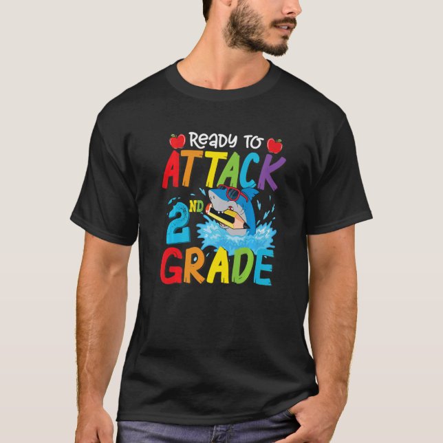 Ready To Attack 2nd Grade Shark Boys Back To Schoo T-Shirt (Front)