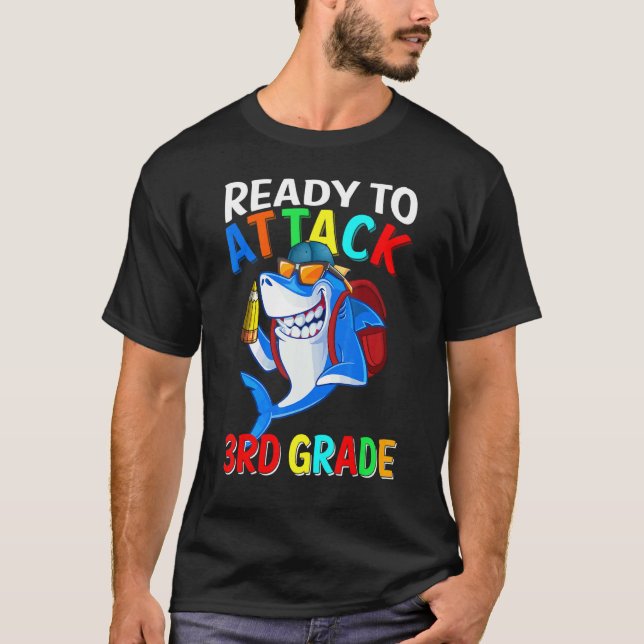 Ready To Attack 3rd Grade Shark Back To School Boy T-Shirt (Front)