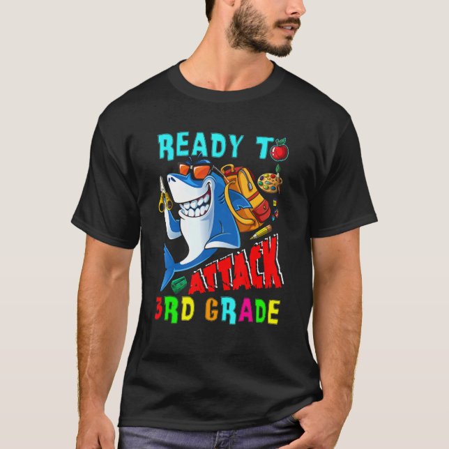 Ready To Attack 3rd Grade  Shark Back To School St T-Shirt (Front)